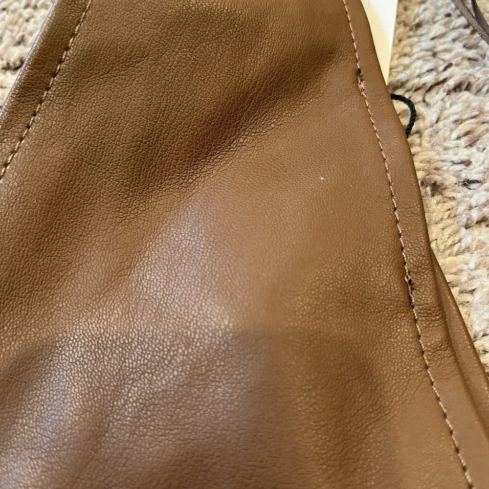 Zara Brown Faux Leather Pleated Strapless Pinafore Dress